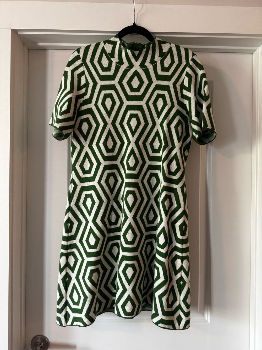 Anthropologie Green and White Geometric Knit Dress
